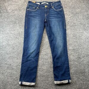 Dylan George Jeans Womens 25 Blue Denim Whiskered Stretch Cuffed Hem Skinny Leg